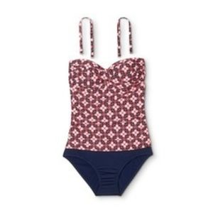 Clean water tile print bandeau one piece